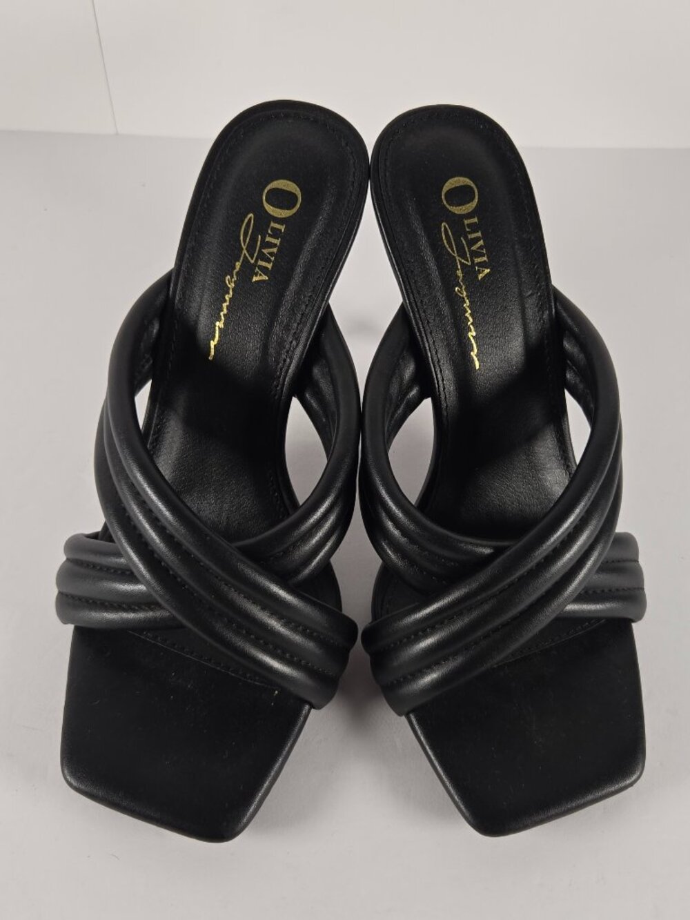 Olivia Fargiano Black Padded Bubble Crisscross Strap Square Toe Sandals Size 6.5